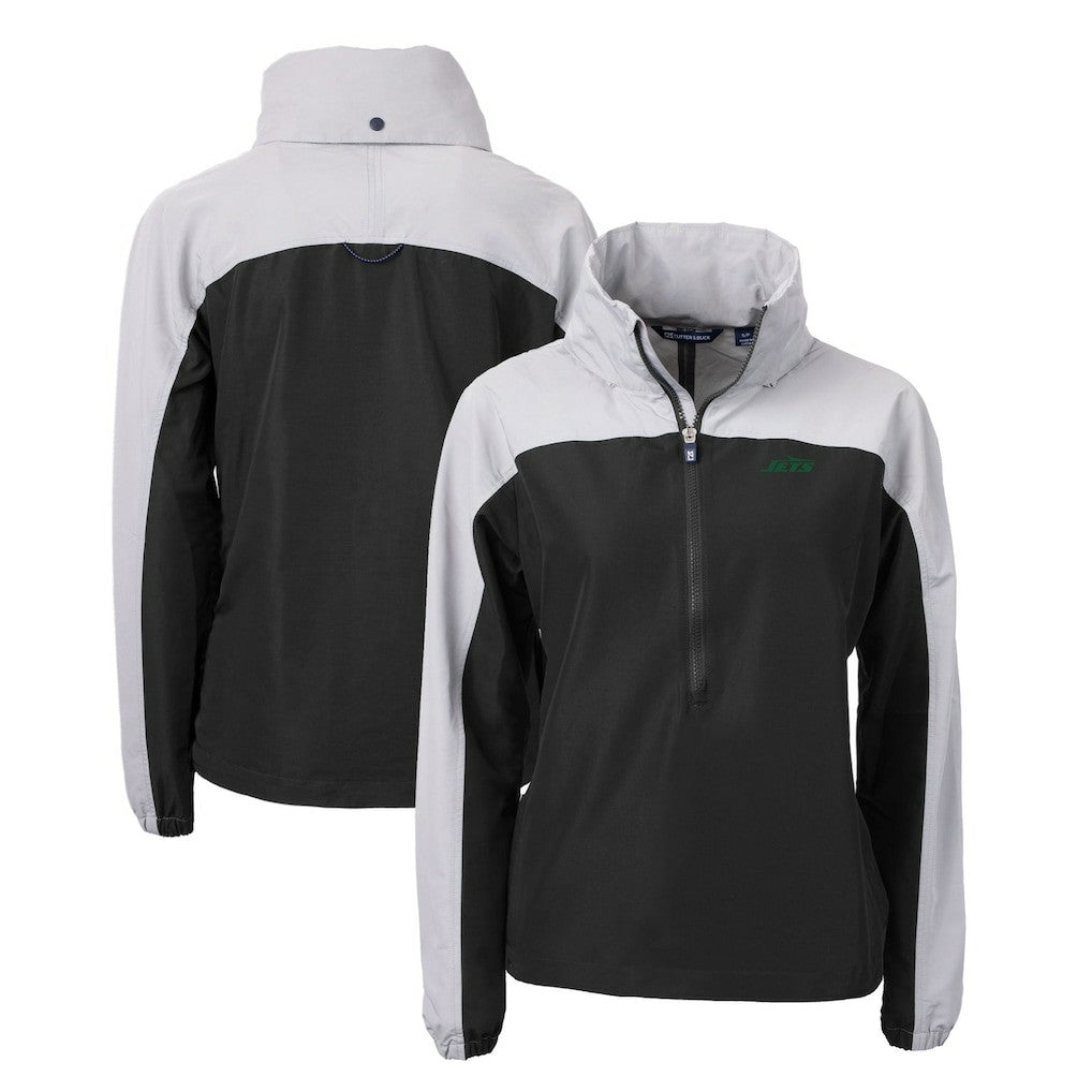 New York Jets Cutter & Buck Women's Primary Logo Charter Eco Recycled Half-Zip Hoodie Anorak Jacket Black