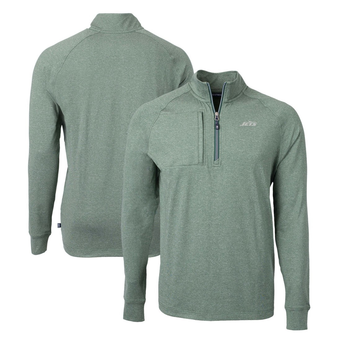New York Jets Cutter & Buck Primary Logo Adapt Eco Knit Quarter-Zip Top Heather Green