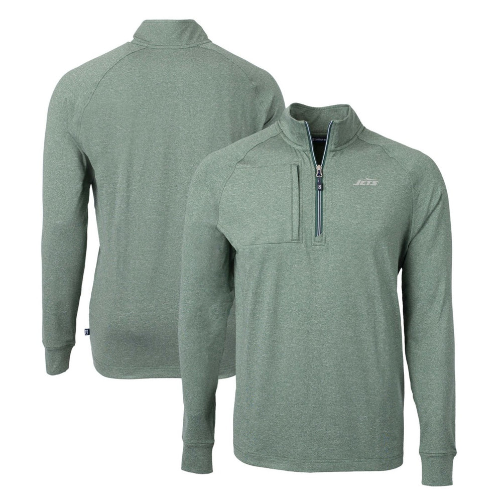 New York Jets Cutter & Buck Primary Logo Adapt Eco Knit Quarter-Zip Top Heather Green