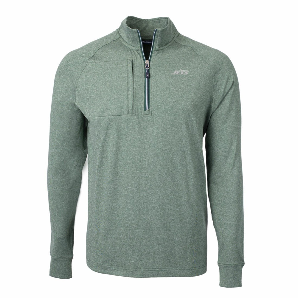 New York Jets Cutter & Buck Primary Logo Adapt Eco Knit Quarter-Zip Top Heather Green