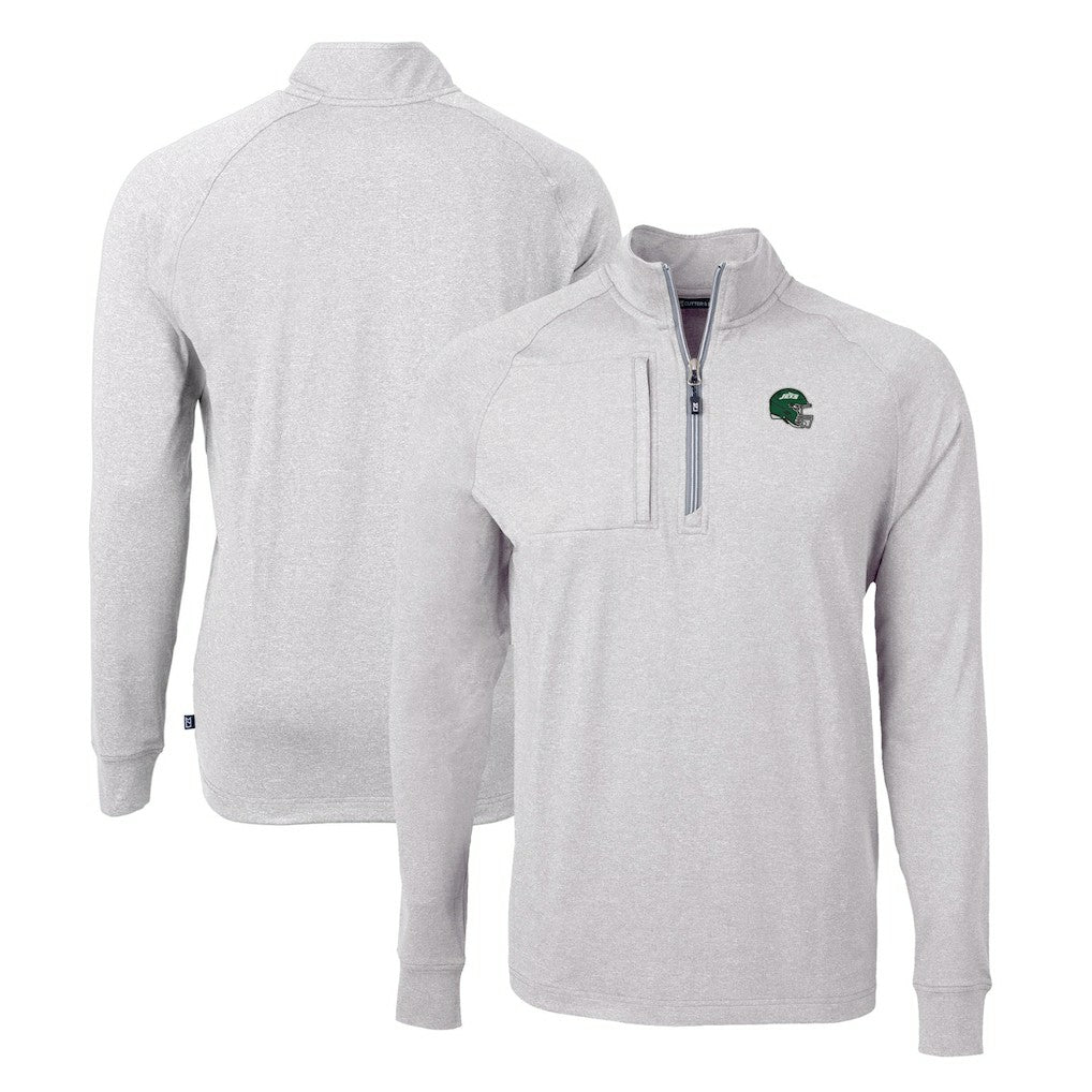 New York Jets Cutter & Buck Helmet Adapt Eco Knit Quarter-Zip Top Heather Gray