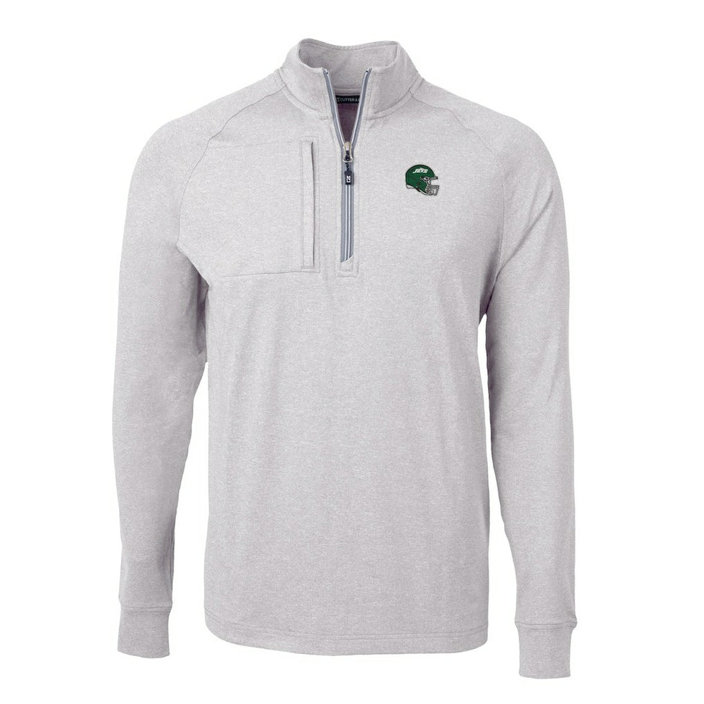 New York Jets Cutter & Buck Helmet Adapt Eco Knit Quarter-Zip Top Heather Gray