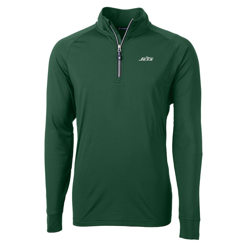 New York Jets Cutter & Buck Primary Logo Adapt Eco Knit Stretch Recycled Quarter-Zip Top Hunter Green