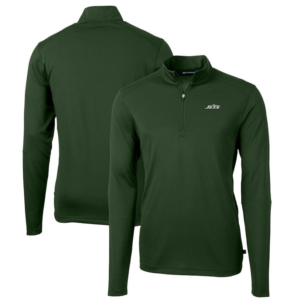 New York Jets Cutter & Buck Primary Logo Virtue Eco Pique Recycled Quarter-Zip Pullover Top Hunter Green