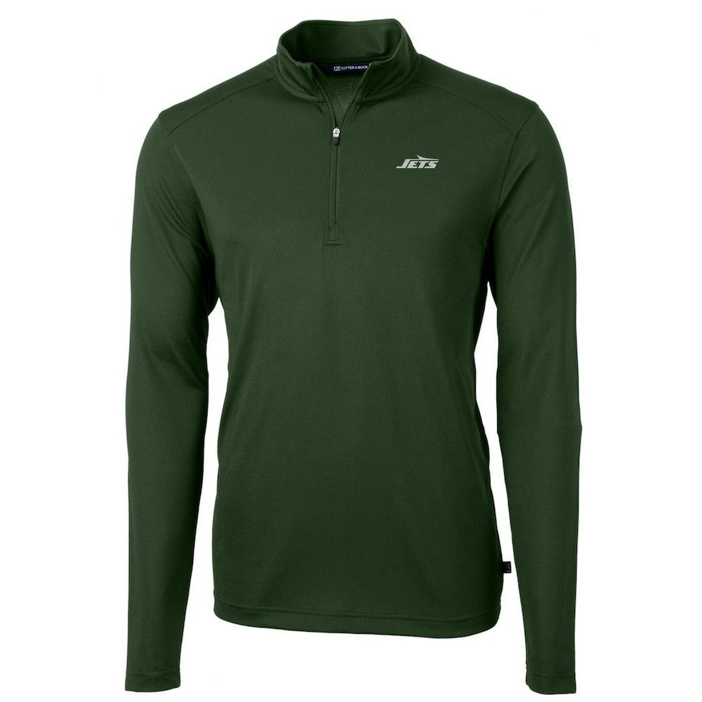 New York Jets Cutter & Buck Primary Logo Virtue Eco Pique Recycled Quarter-Zip Pullover Top Hunter Green