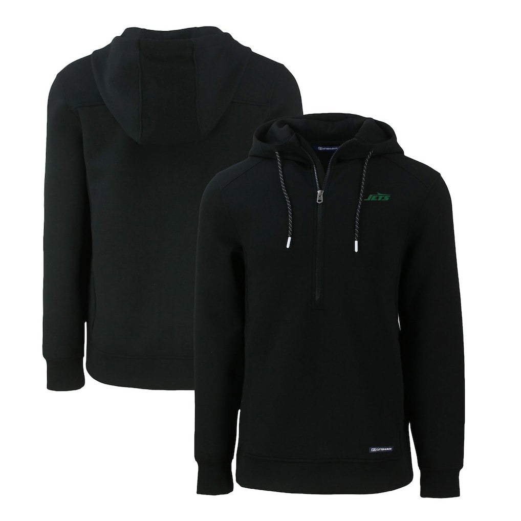 New York Jets Cutter & Buck Primary Logo Roam Eco Recycled Half-Zip Hoodie Black