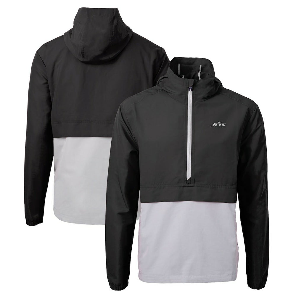 New York Jets Cutter & Buck Monochromatic Logo Charter Eco Recycled Half-Zip Anorak Jacket Black/Gray