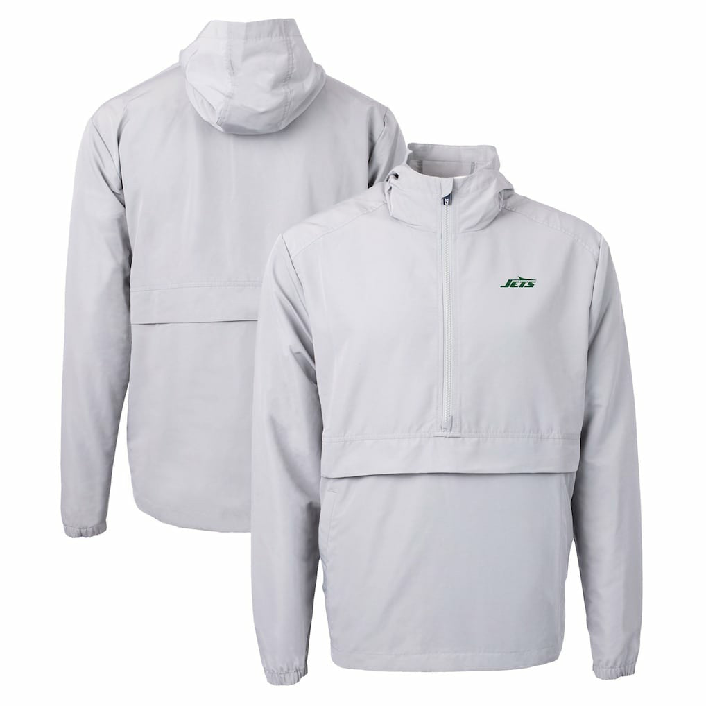 New York Jets Cutter & Buck Primary Logo Charter Eco Recycled Half-Zip Anorak Jacket Gray