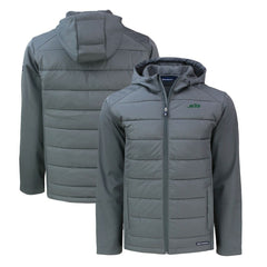 New York Jets Cutter & Buck Primary Logo Evoke Hybrid Eco Softshell Recycled Full-Zip Hooded Jacket Gray