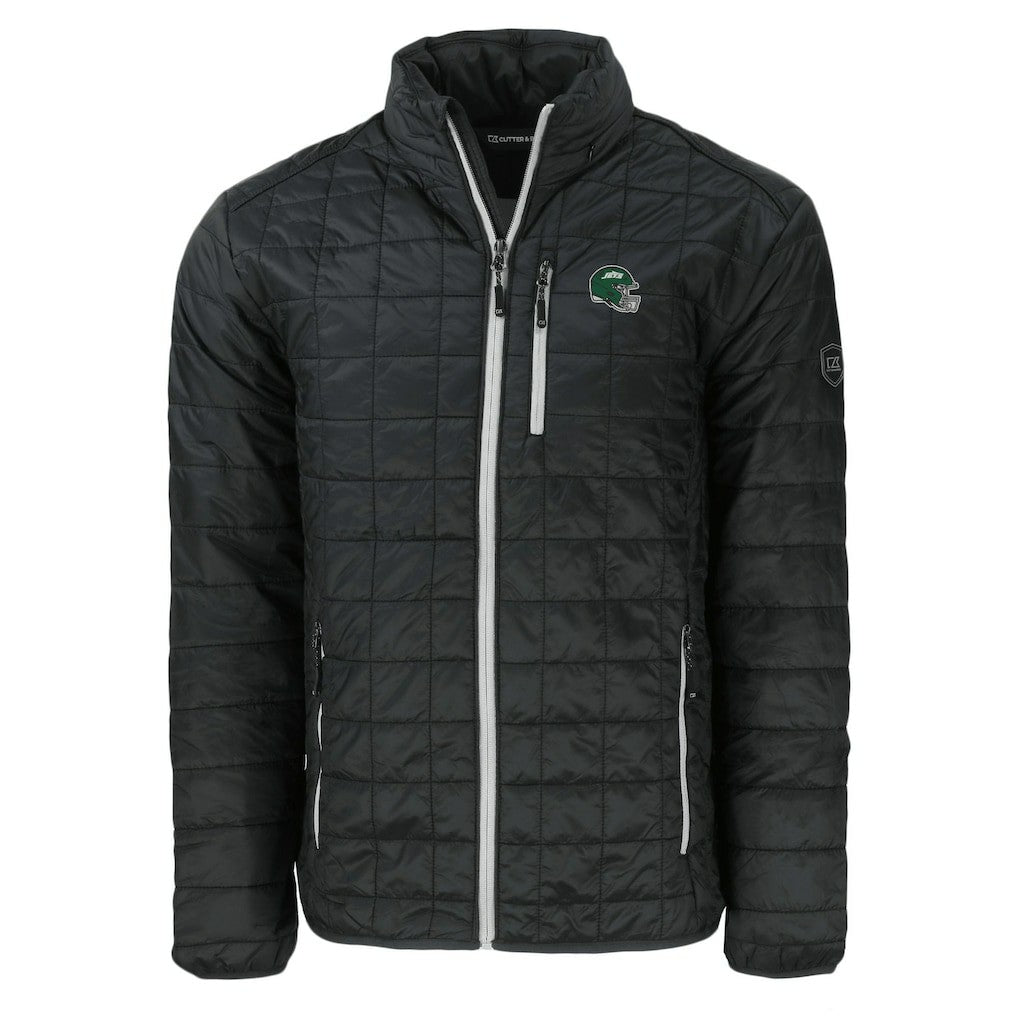 New York Jets Cutter & Buck Big & Tall Helmet Rainier PrimaLoft Eco Insulated Full-Zip Puffer Jacket Black