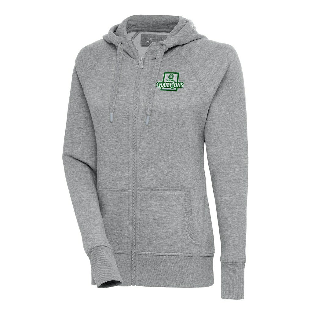 Boston Celtics Antigua Women's 2024 NBA Finals Champions Victory Raglan Full-Zip Jacket Heather Gray