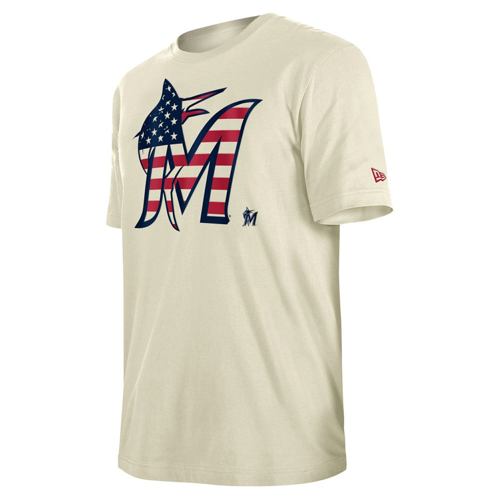 Miami Marlins New Era Americana Flag Fill T-Shirt - Cream T-shirts