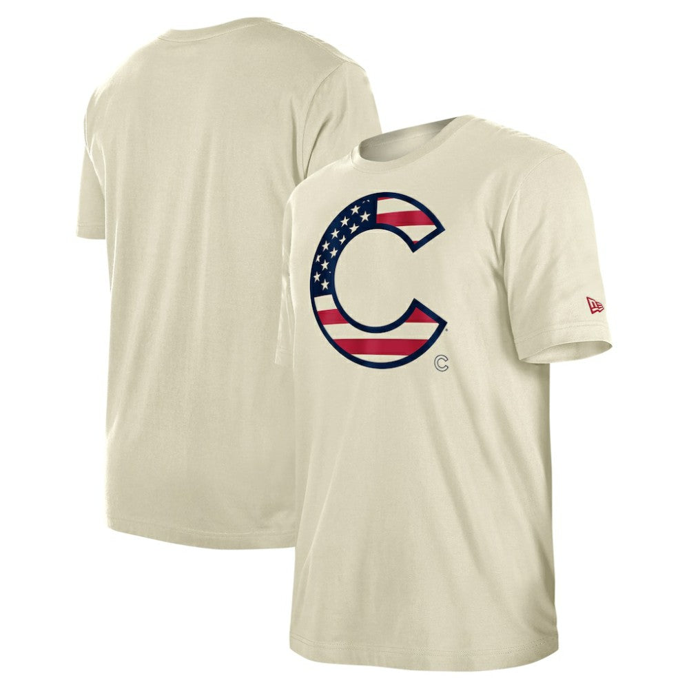 Chicago Cubs New Era Americana Flag Fill T-Shirt - Cream T-shirts