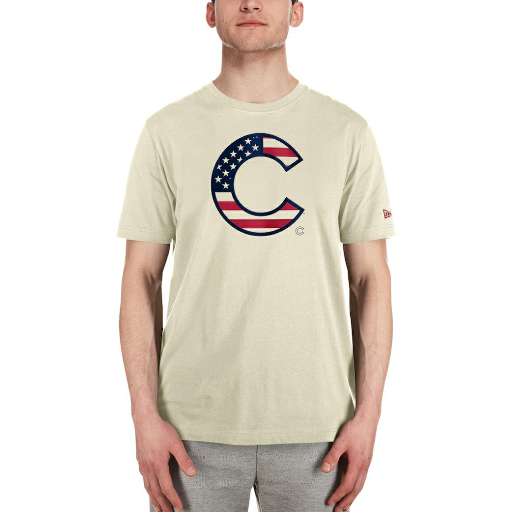 Chicago Cubs New Era Americana Flag Fill T-Shirt - Cream T-shirts