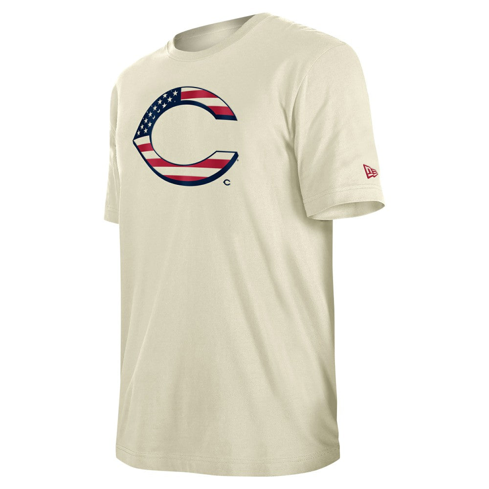 Cincinnati Reds New Era Americana Flag Fill T-Shirt - Cream T-shirts