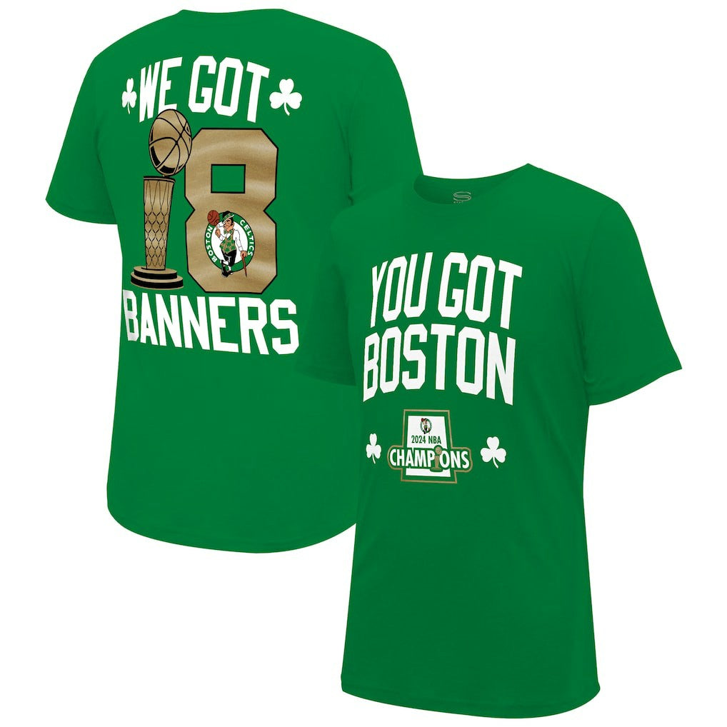 Boston Celtics Stadium Essentials 2024 NBA Finals Champions 18 Banners T-Shirt - Kelly Green
