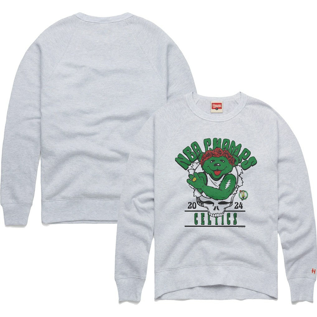 Boston Celtics Homage Unisex 2024 NBA Finals Champions Grateful Dead Tri-Blend Pullover Sweatshirt Ash