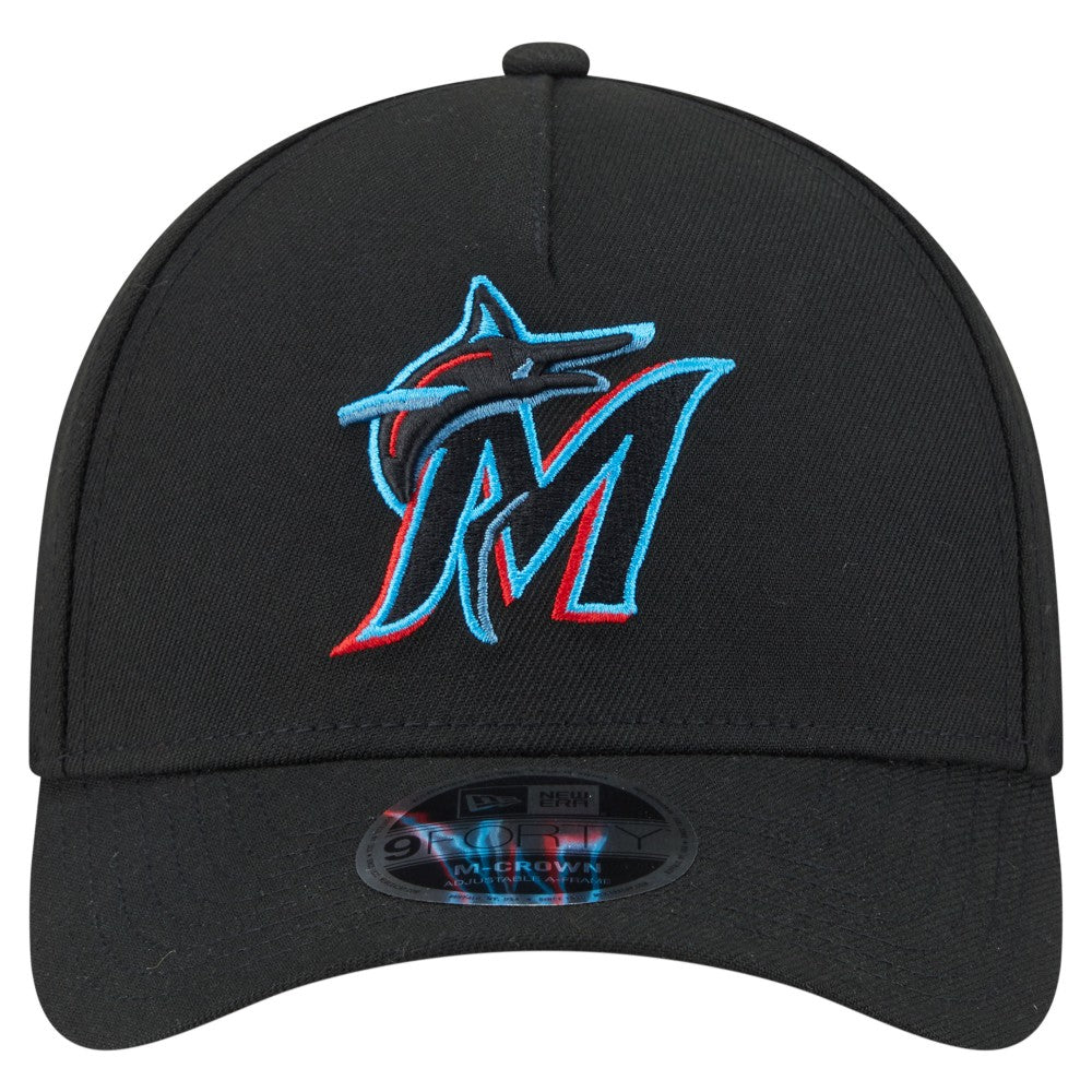 Miami Marlins New Era 9FORTY M-Crown Adjustable Hat - Black Hats