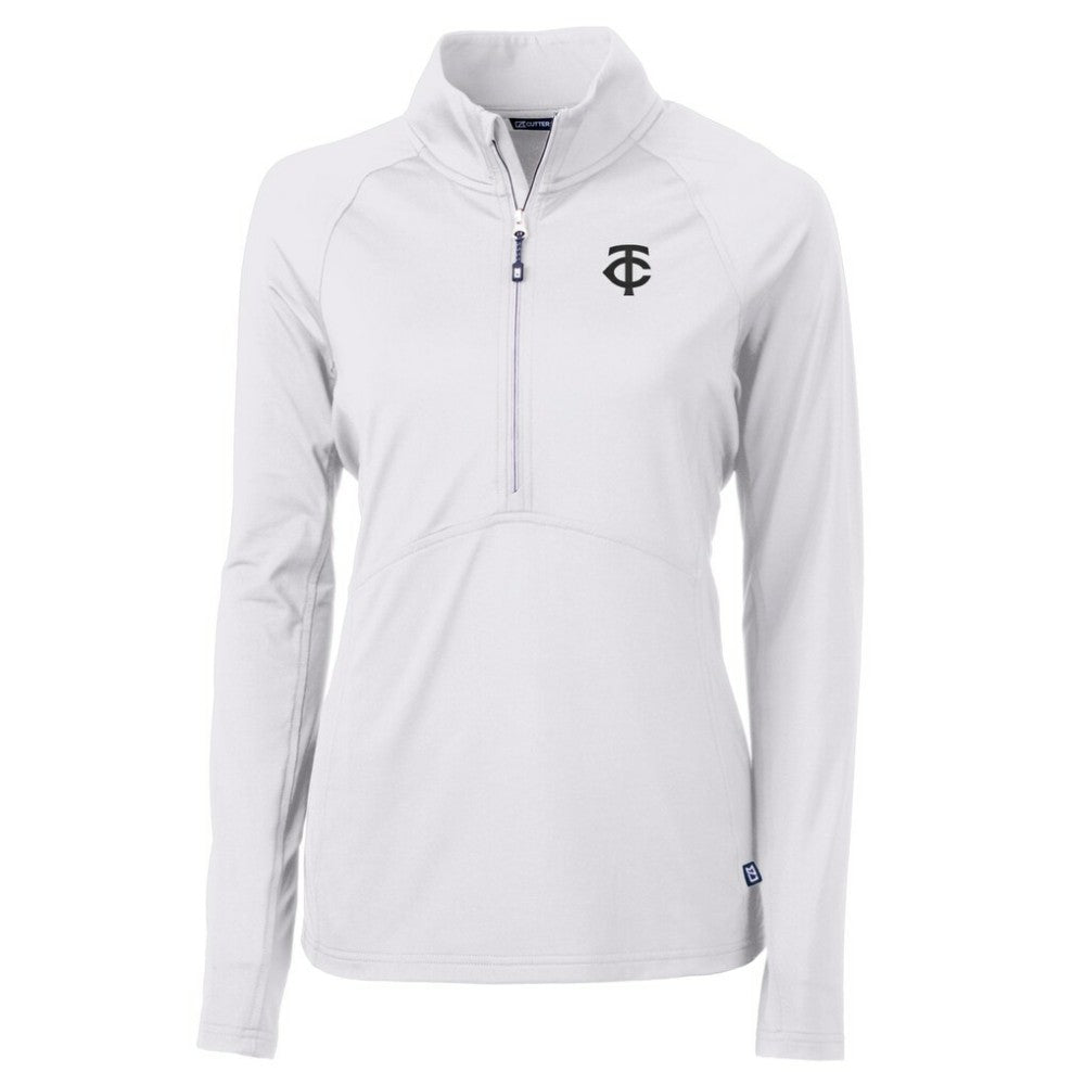 Minnesota Twins Cutter & Buck Women's Adapt Eco Knit Stretch Recycled Half-Zip DryTec Top - White Tops