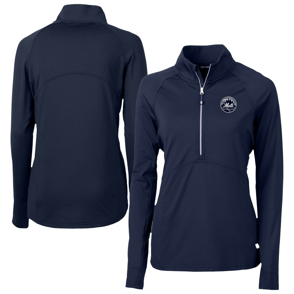 New York Mets Cutter & Buck Women's Adapt Eco Knit Stretch Recycled Half-Zip DryTec Top - Navy Tops