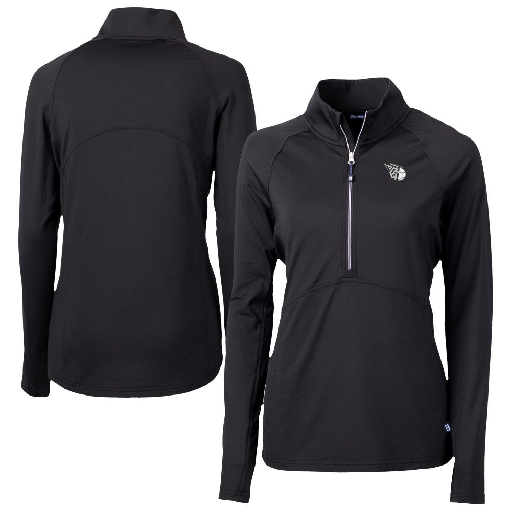 Cleveland Guardians Cutter & Buck Women's Adapt Eco Knit Stretch Recycled Half-Zip DryTec Top - Black Tops