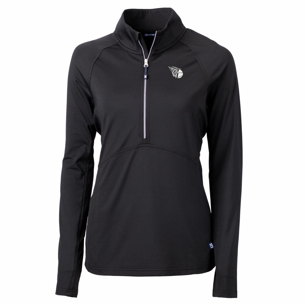 Cleveland Guardians Cutter & Buck Women's Adapt Eco Knit Stretch Recycled Half-Zip DryTec Top - Black Tops