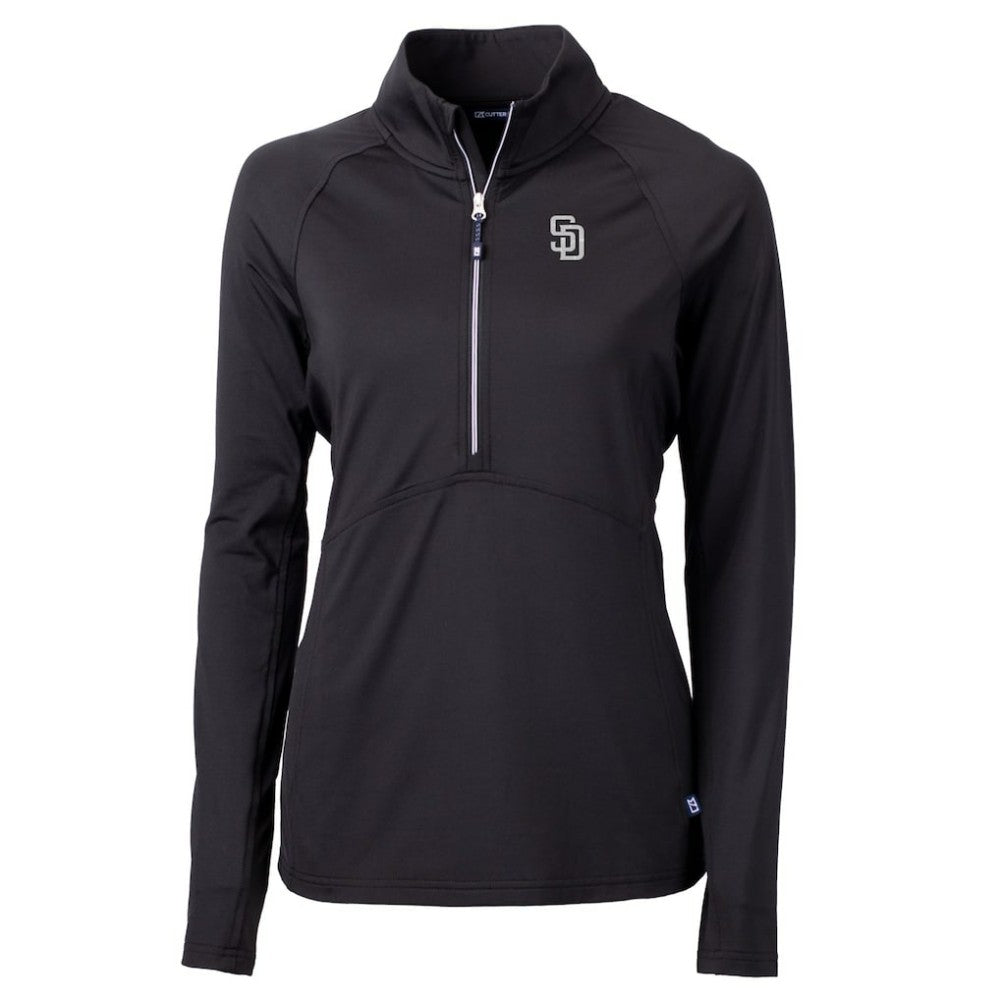 San Diego Padres Cutter & Buck Women's Adapt Eco Knit Stretch Recycled Half-Zip DryTec Top - Black Tops