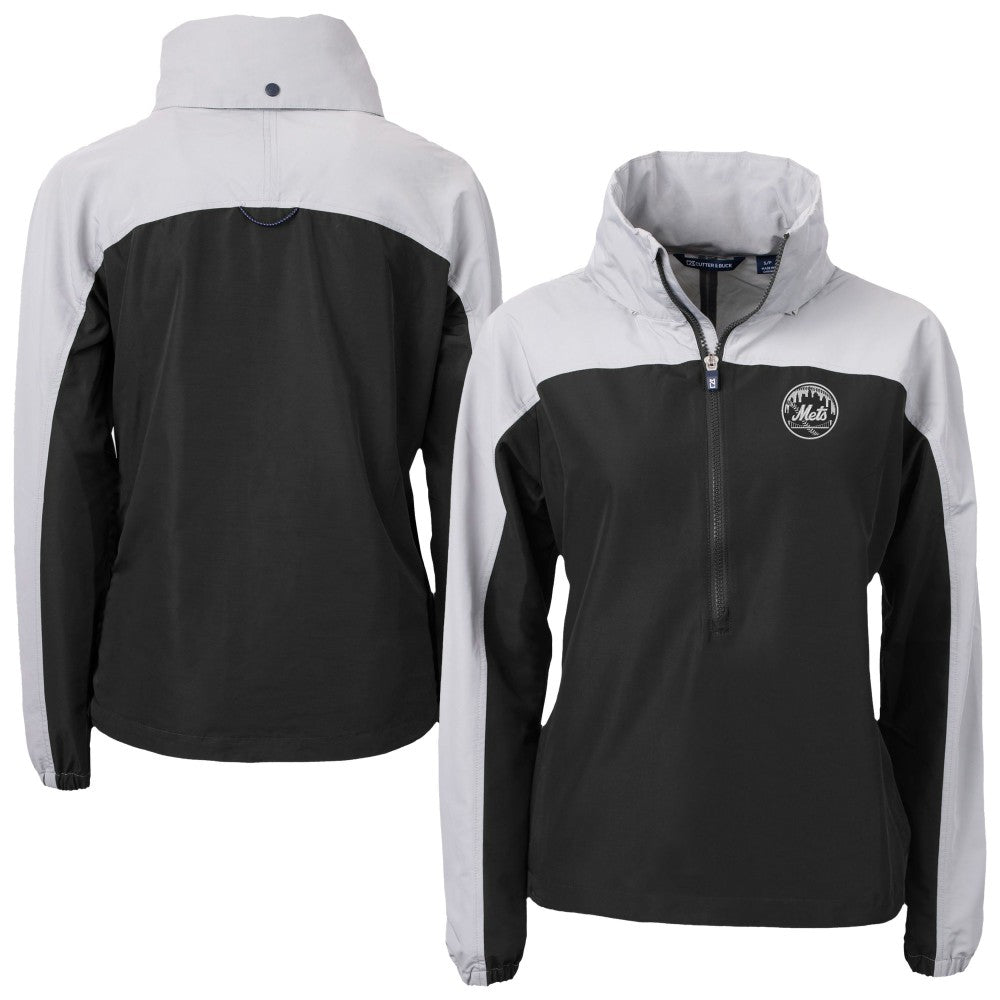 New York Mets Cutter & Buck Women's Charter Eco Recycled Half-Zip Anorak Jacket - Black/Gray Jackets