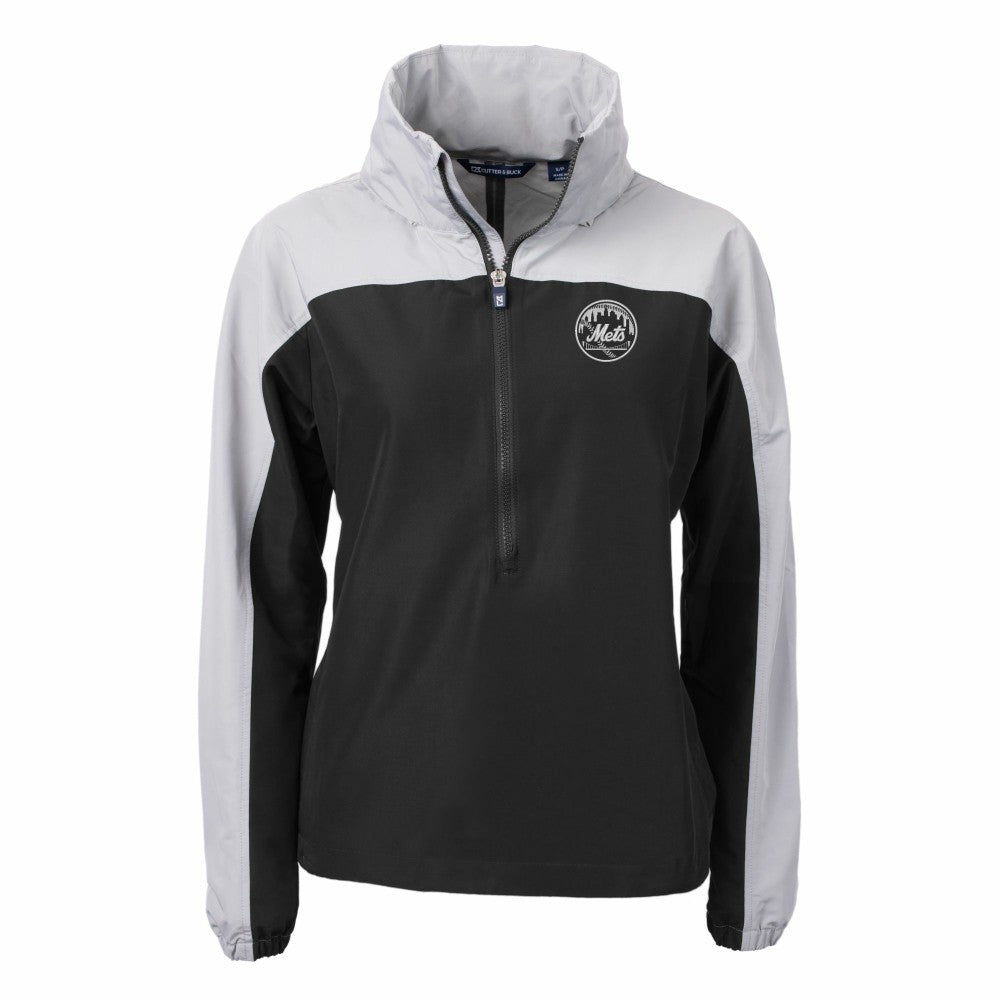 New York Mets Cutter & Buck Women's Charter Eco Recycled Half-Zip Anorak Jacket - Black/Gray Jackets