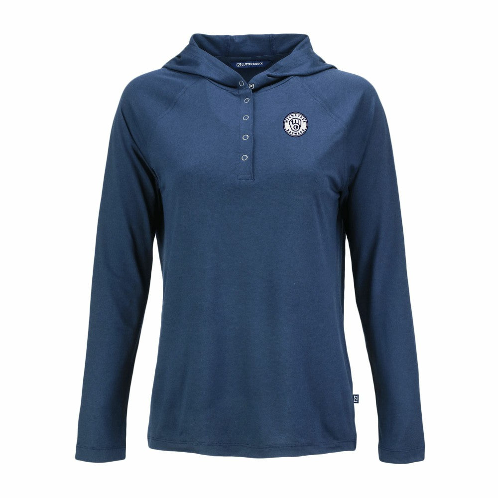 Milwaukee Brewers Cutter & Buck Women's Coastline Epic Comfort Eco Recycled Raglan Long Sleeve Hoodie T-Shirt - Navy Hoodies