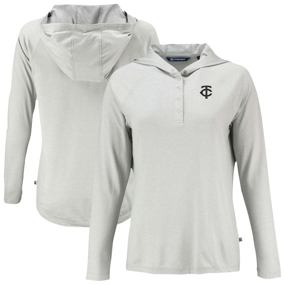 Minnesota Twins Cutter & Buck Women's Coastline Epic Comfort Eco Recycled Raglan Long Sleeve Hoodie T-Shirt - Gray Hoodies