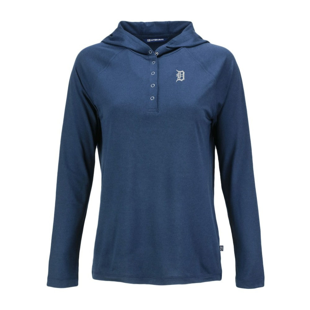 Detroit Tigers Cutter & Buck Women's Coastline Epic Comfort Eco Recycled Raglan Long Sleeve Hoodie T-Shirt - Navy Hoodies