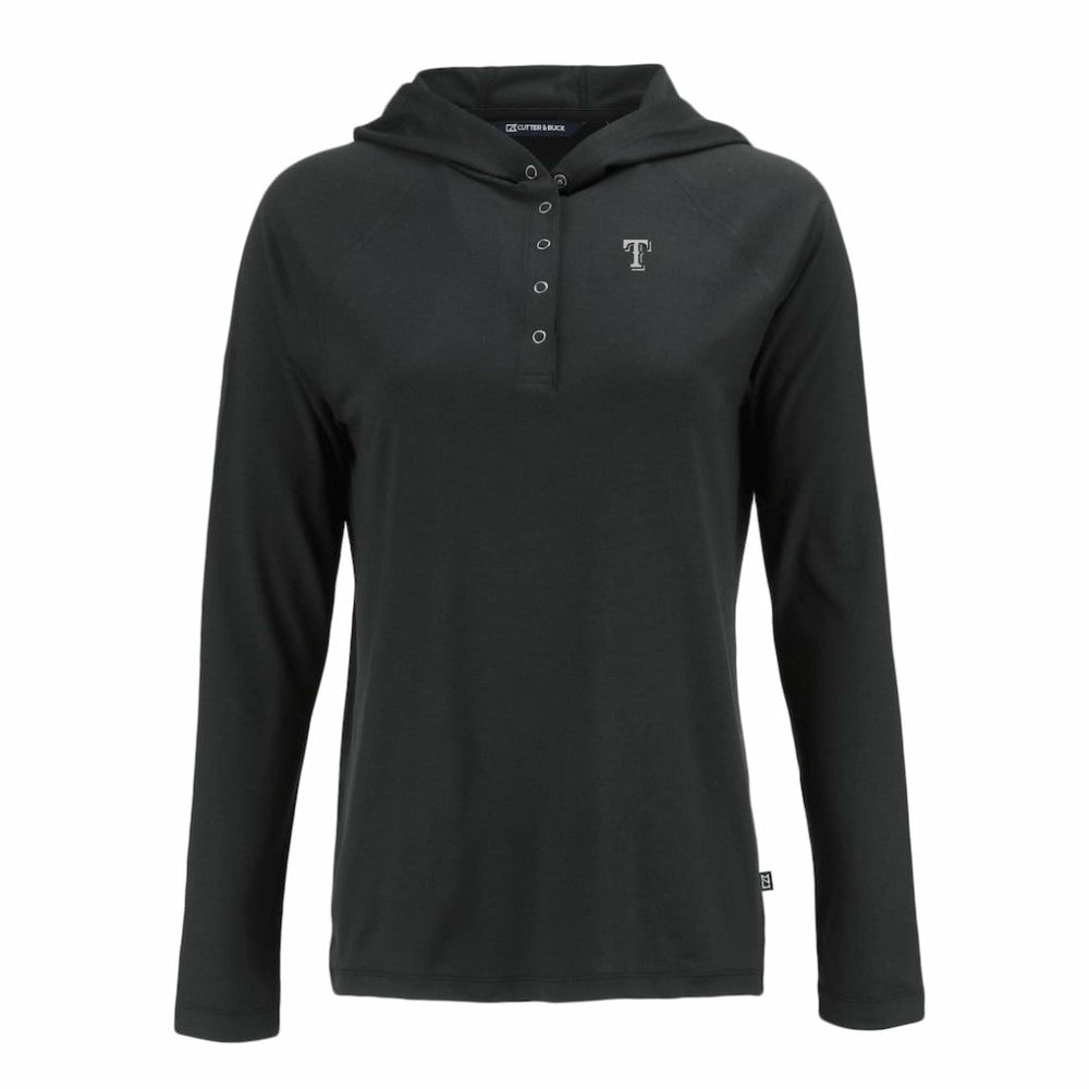 Texas Rangers Cutter & Buck Women's Coastline Epic Comfort Eco Recycled Raglan Long Sleeve Hoodie T-Shirt - Black Hoodies