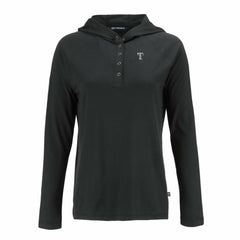 Texas Rangers Cutter & Buck Women's Coastline Epic Comfort Eco Recycled Raglan Long Sleeve Hoodie T-Shirt - Black Hoodies
