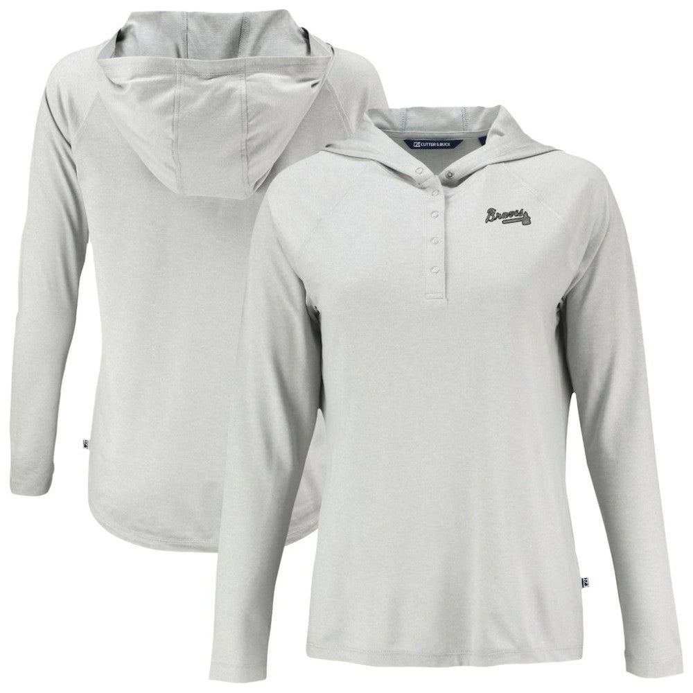 Atlanta Braves Cutter & Buck Women's Coastline Epic Comfort Eco Recycled Raglan Long Sleeve Hoodie T-Shirt - Gray Hoodies