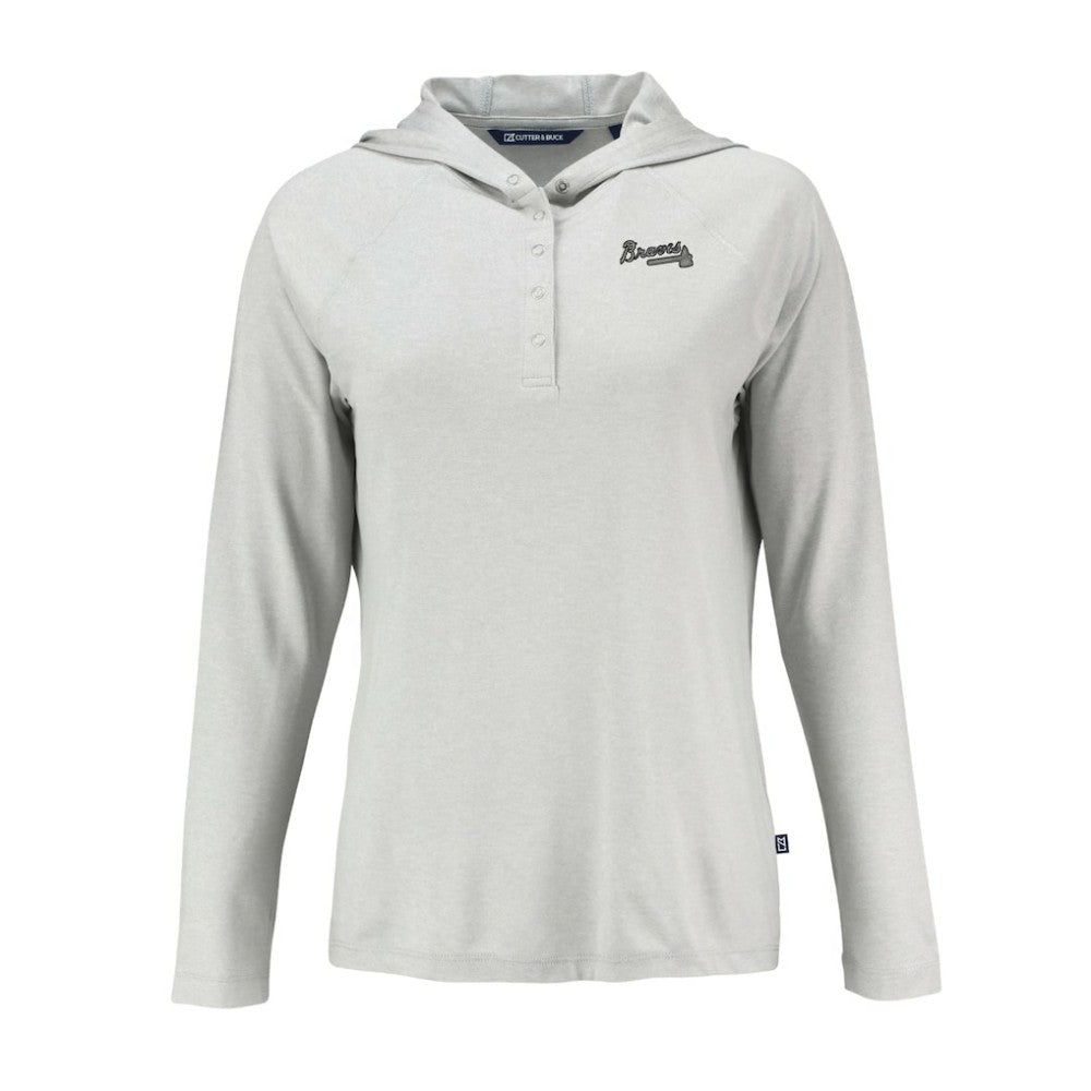 Atlanta Braves Cutter & Buck Women's Coastline Epic Comfort Eco Recycled Raglan Long Sleeve Hoodie T-Shirt - Gray Hoodies