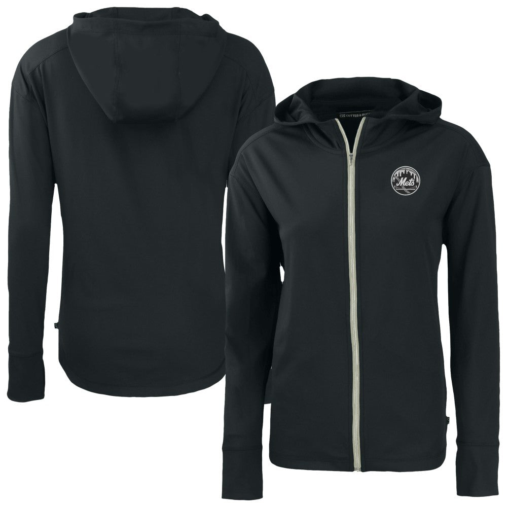 New York Mets Cutter & Buck Women's Daybreak Eco Recycled Full-Zip Hoodie - Black Hoodies