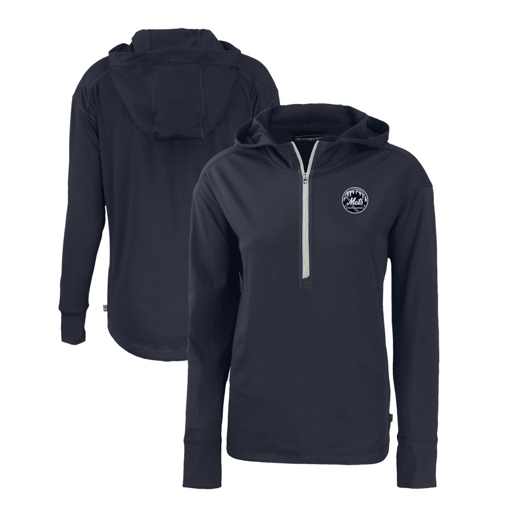 New York Mets Cutter & Buck Women's Daybreak Eco Recycled Half-Zip Hoodie - Navy Hoodies