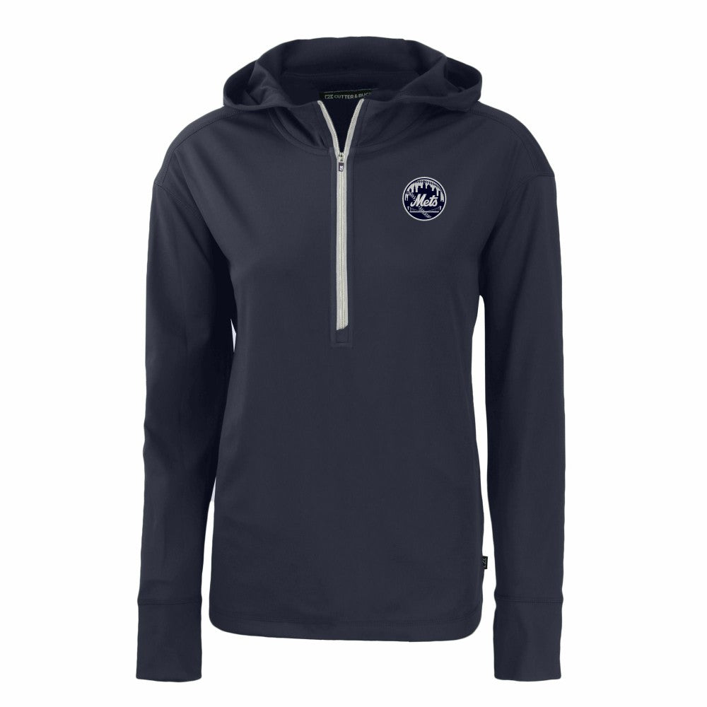 New York Mets Cutter & Buck Women's Daybreak Eco Recycled Half-Zip Hoodie - Navy Hoodies