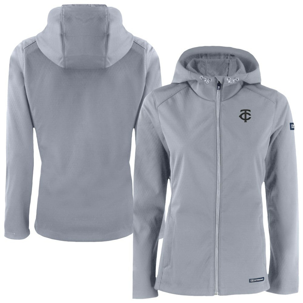 Minnesota Twins Cutter & Buck Women's Evoke Eco Softshell Recycled Full-Zip Hoodie Jacket - Gray Jackets