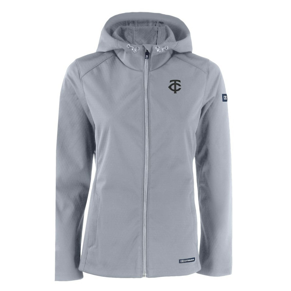 Minnesota Twins Cutter & Buck Women's Evoke Eco Softshell Recycled Full-Zip Hoodie Jacket - Gray Jackets