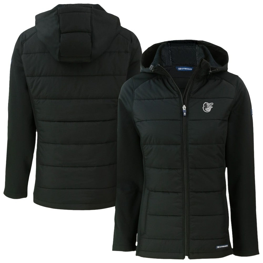 Baltimore Orioles Cutter & Buck Women's Evoke Hybrid Eco Softshell Recycled Full-Zip Hooded Jacket - Black Jackets