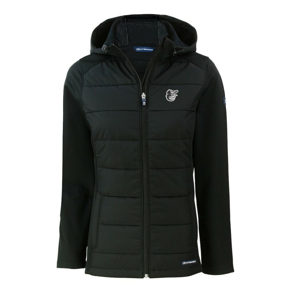 Baltimore Orioles Cutter & Buck Women's Evoke Hybrid Eco Softshell Recycled Full-Zip Hooded Jacket - Black Jackets