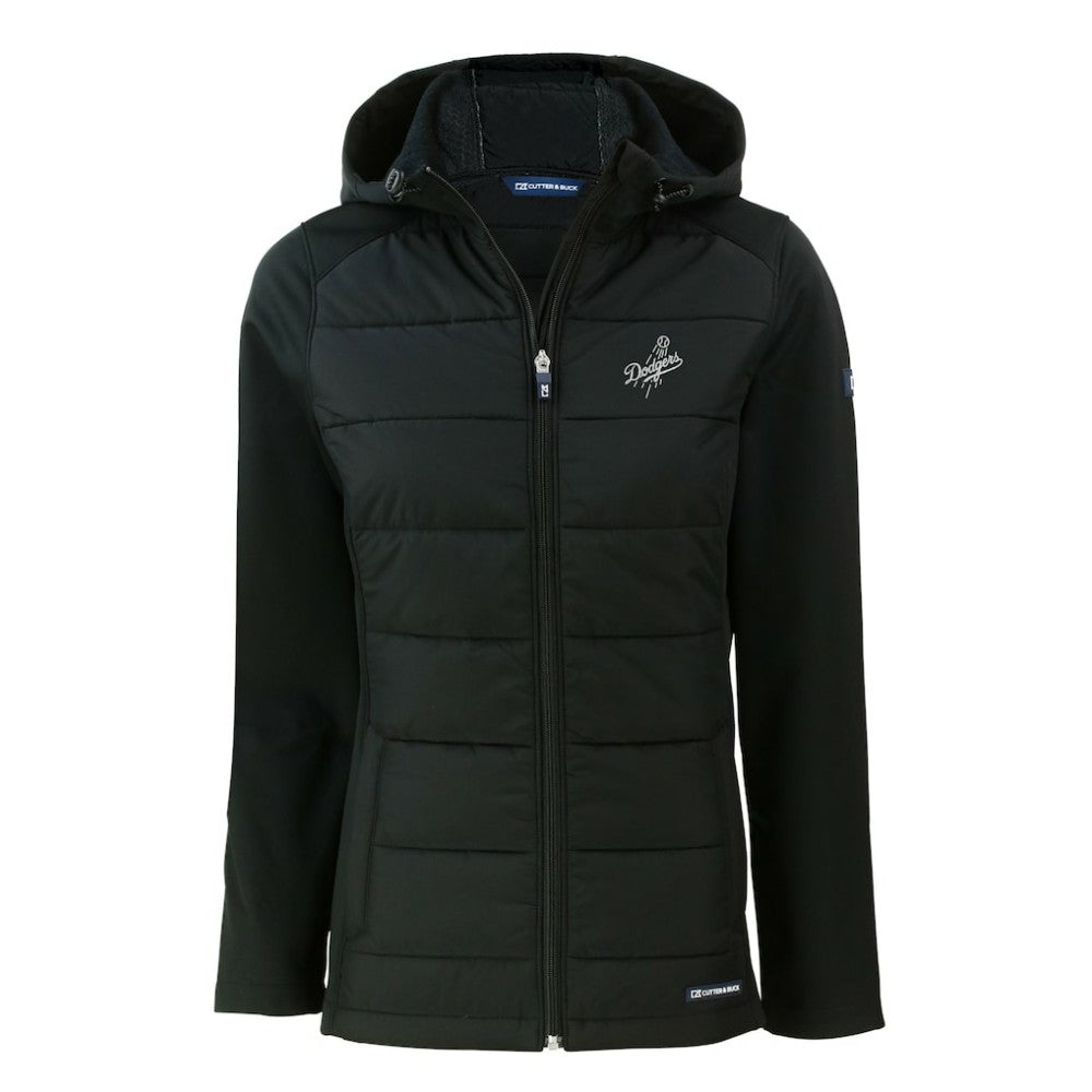Los Angeles Dodgers Cutter & Buck Women's Evoke Hybrid Eco Softshell Recycled Full-Zip Hooded Jacket - Black Jackets