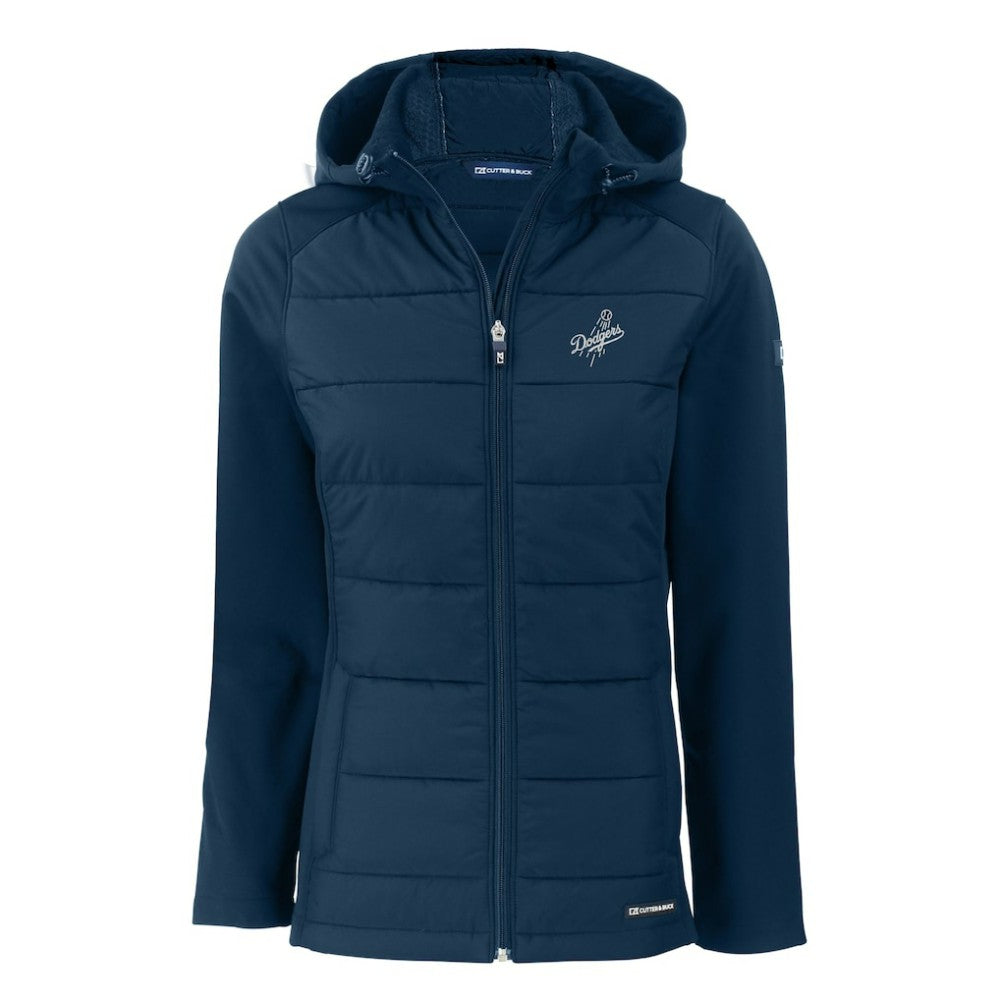 Los Angeles Dodgers Cutter & Buck Women's Evoke Hybrid Eco Softshell Recycled Full-Zip Hooded Jacket - Navy Jackets