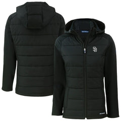 San Diego Padres Cutter & Buck Women's Evoke Hybrid Eco Softshell Recycled Full-Zip Hooded Jacket - Black Jackets