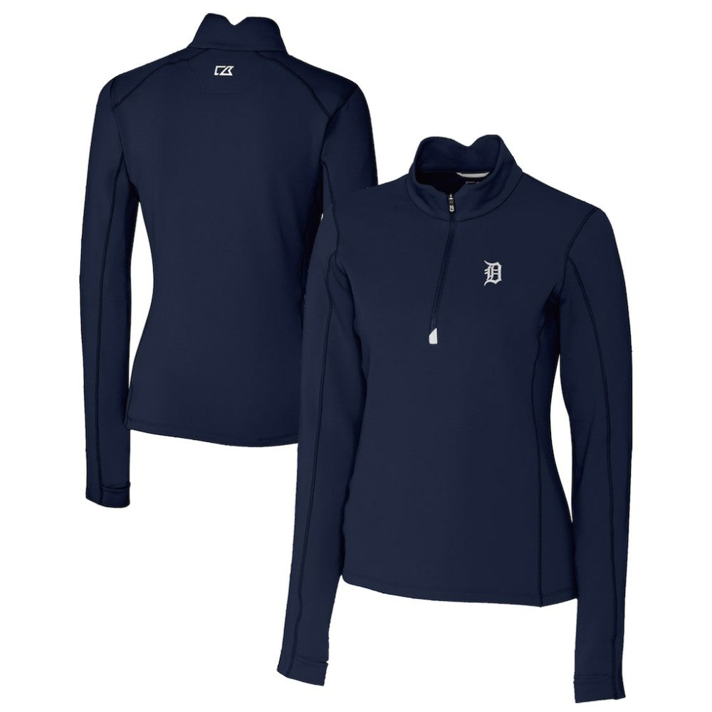 Detroit Tigers Cutter & Buck Women's Traverse Stretch Quarter-Zip Pullover Top - Navy Pullover