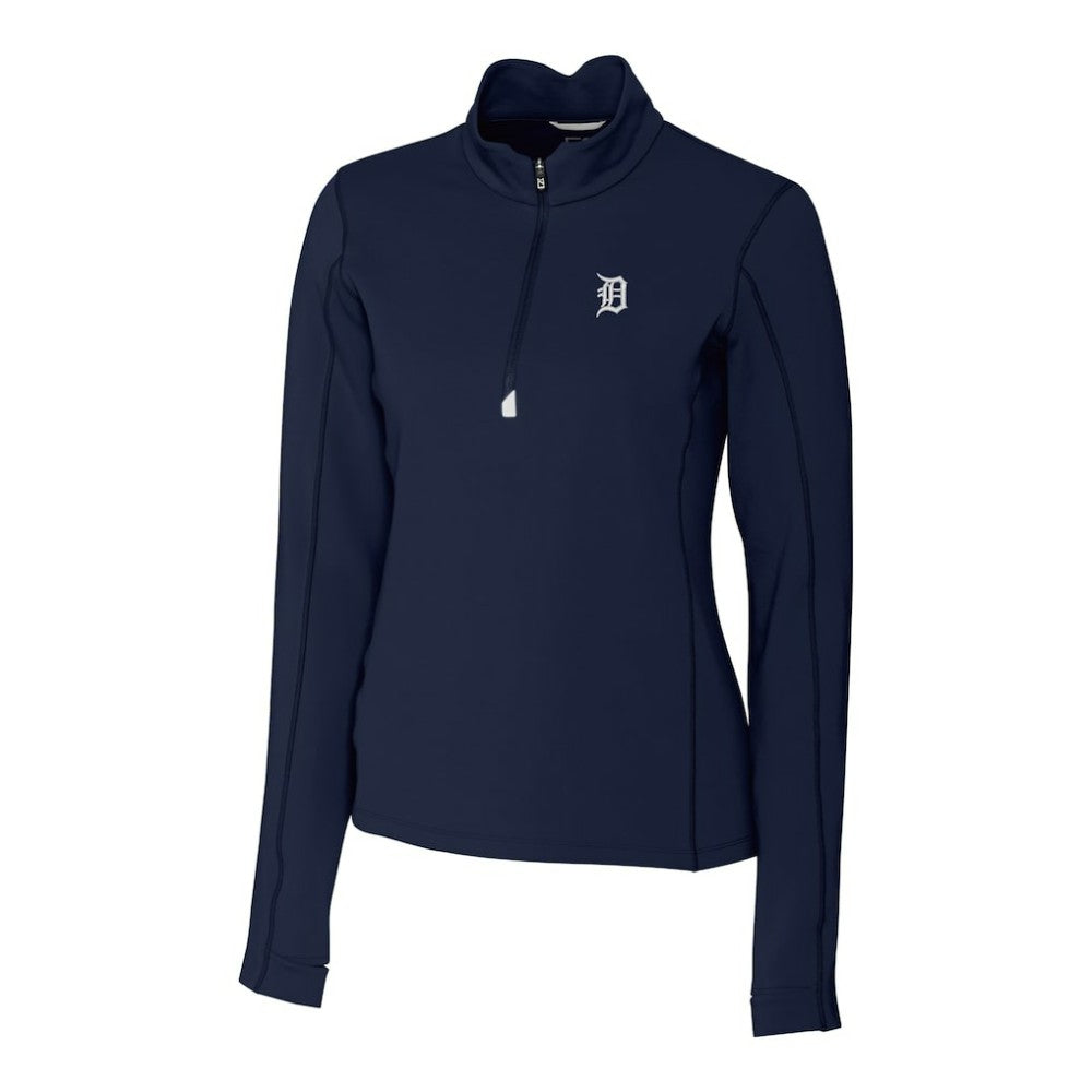 Detroit Tigers Cutter & Buck Women's Traverse Stretch Quarter-Zip Pullover Top - Navy Pullover