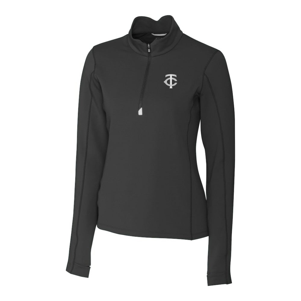 Minnesota Twins Cutter & Buck Women's Traverse Stretch Quarter-Zip Pullover Top - Black Pullover