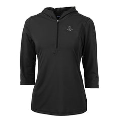 Boston Red Sox Cutter & Buck Women's Virtue Eco Pique Half-Zip 3/4 Sleeve Pullover Hoodie - Black Hoodies
